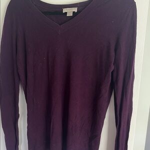 LOFT Rich Purple Long Sleeve V-Neck